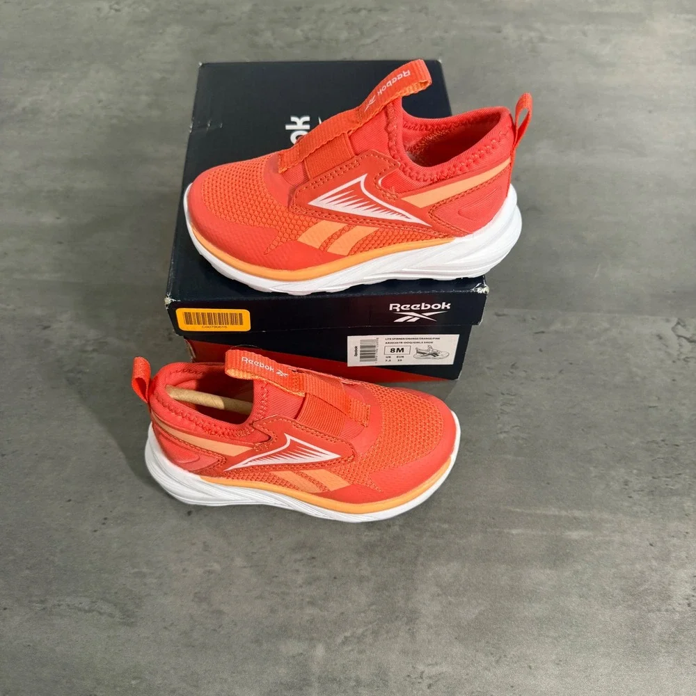 Reebok Lite Spinner Kids 8M Orange Coral Pink Slip On Athletic Sneakers AR30207R